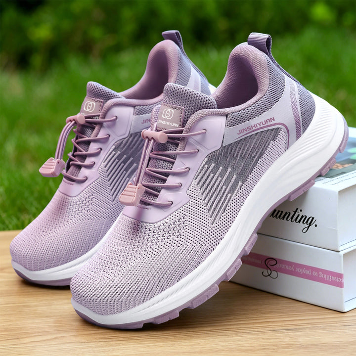 Women nan lightweight breathable knit walking sneakers with quick lace cord and cushioned EVA midsole Mune Fashion