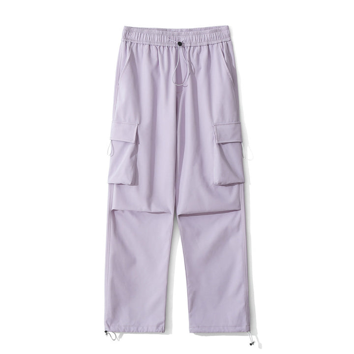 Women Loose Fit Cargo Pants with Snap Button Panels and Drawstring Waist Mune Fashion