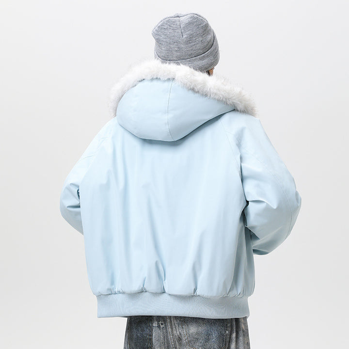 Men's quilted hooded bomber jacket in oversized look with contrasting faux fur lining Mune Fashion
