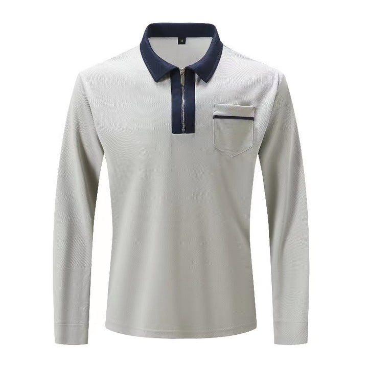 Men's Long Sleeve Polo Shirt with Half Zip, Contrast Collar & Chest Pocket Mune Fashion