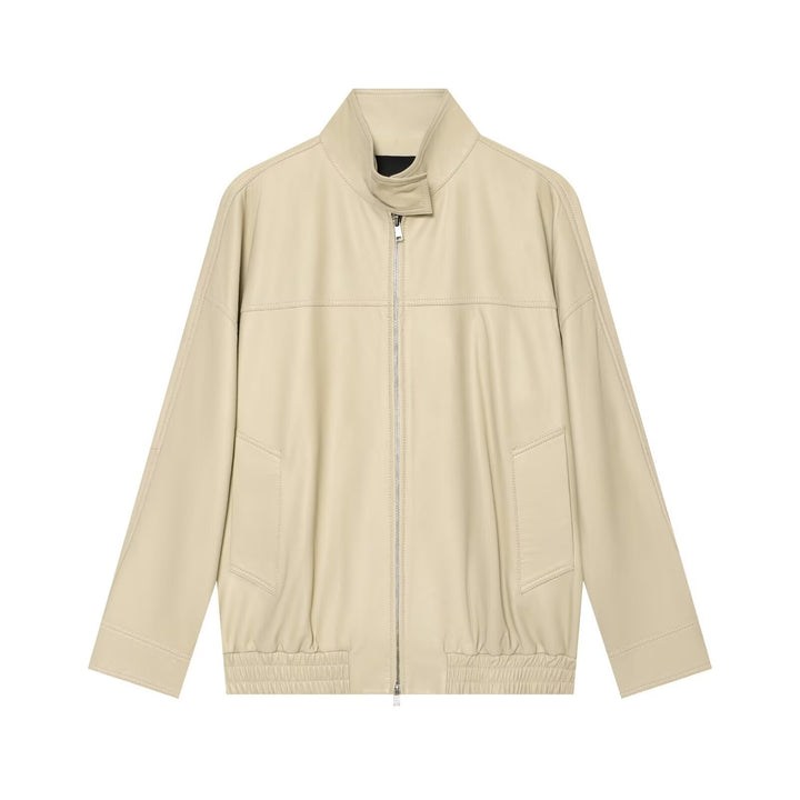 Women's Oversize Faux Leather Blouson Jacket with Stand-Up Collar Mune Fashion
