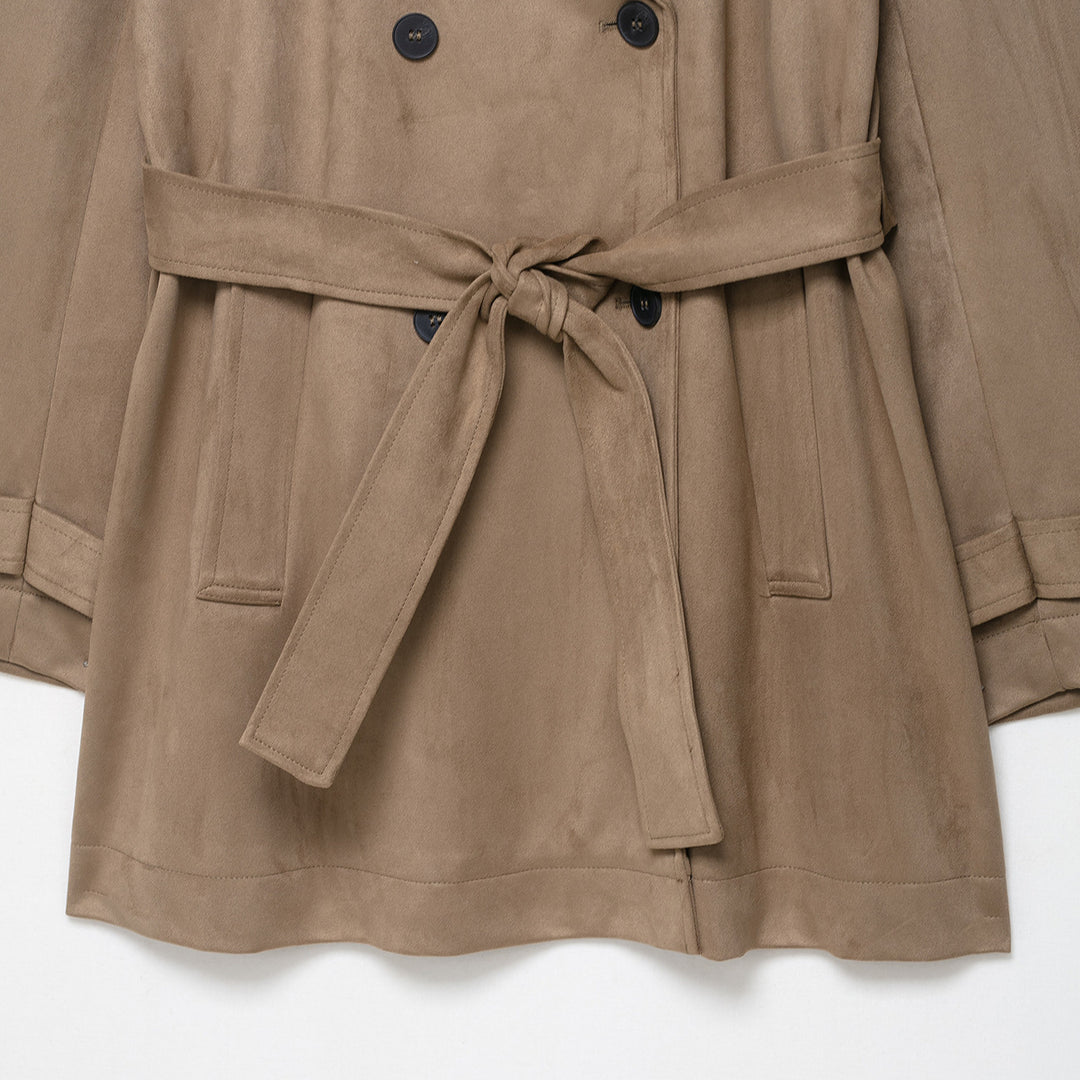 Ladies trench coat in velour leather look double-breasted with waist belt Mune Fashion