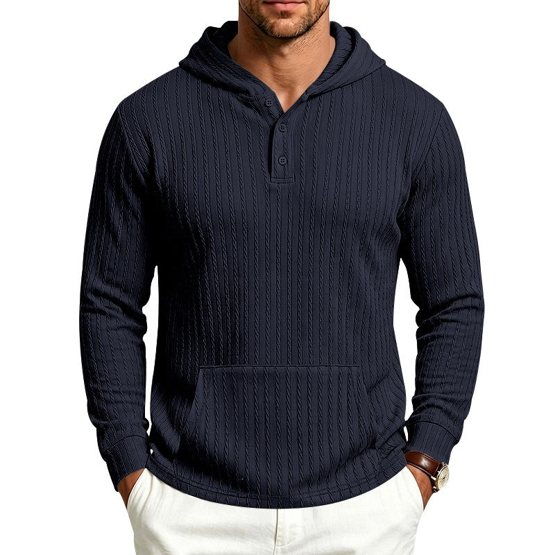 Men's hoodie with waffle texture, Henley placket and kangaroo pocket Mune Fashion
