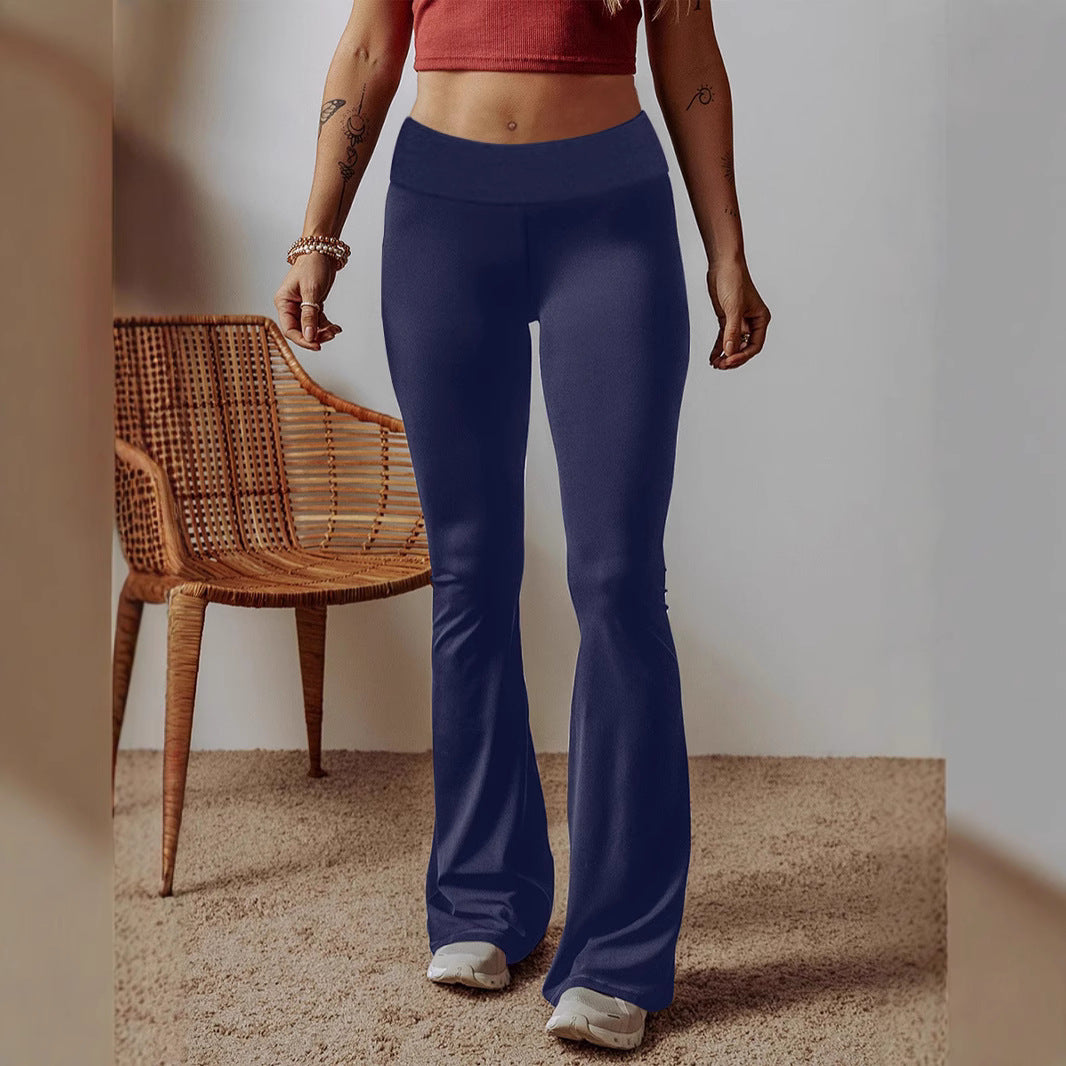 Women High-Waist Flare Pants made of Stretch Jersey with Wide Flare Mune Fashion