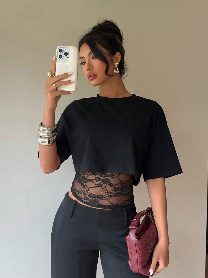 Women's short-cut jersey shirt with boxy fit, round neck and short sleeves Mune Fashion