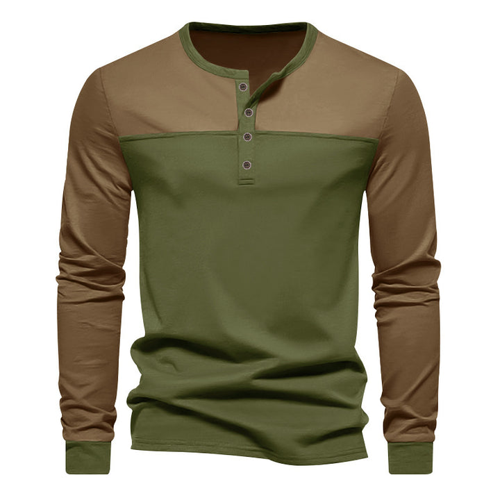 Men's two-tone long sleeve shirt in Henley style with shoulder yoke, short button placket and ribbed cuffs Mune Fashion