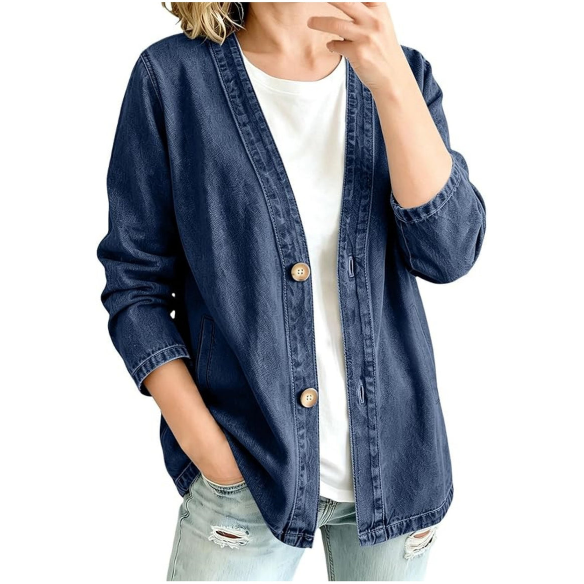 Women's Oversize Denim Jacket in Kimono Style with Wooden Buttons Mune Fashion