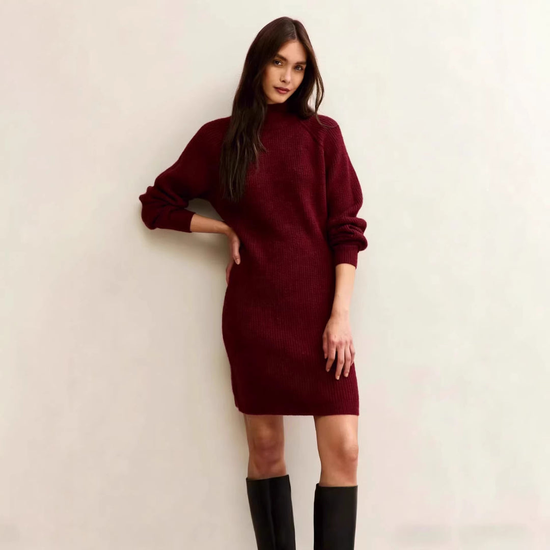 Women's knit dress with roll neck and raglan sleeves Mune Fashion