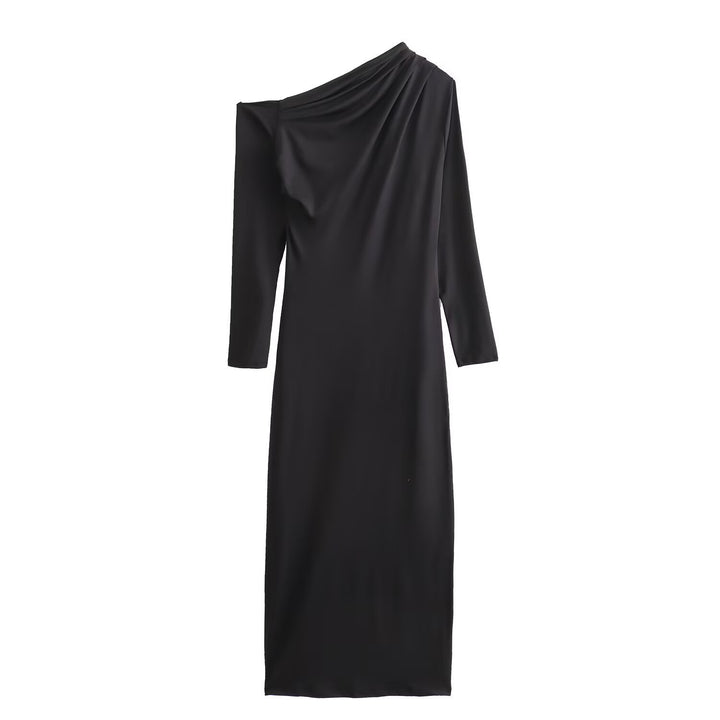Women's Asymmetric One-Shoulder Maxi Dress with Long Sleeve Mune Fashion