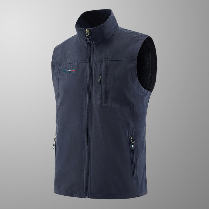 Men's Lightweight Windproof Utility Vest with High Collar, Zip Pockets and Breathable Mesh Lining Mune Fashion