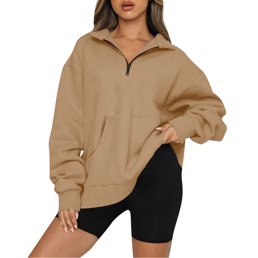 Women nan Oversize-Halfzip-Hoodie with kangaroo pocket and extended hem Mune Fashion