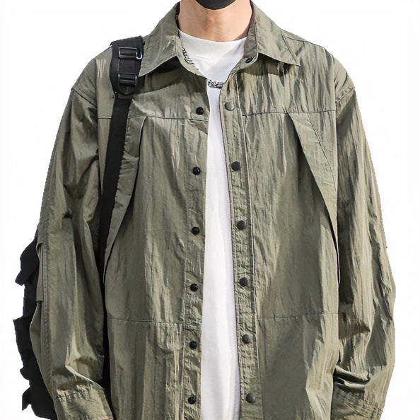 Men's Lightweight Overshirt Shirt Jacket in Relaxed Fit with Press Stud Placket and Pleat Detail Mune Fashion