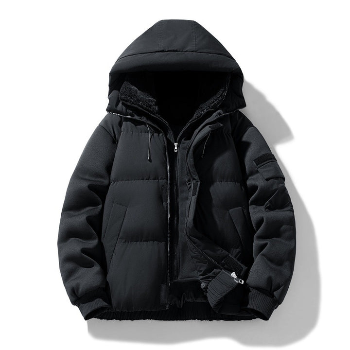 Men's padded hooded jacket with teddy lining and contrasting softshell sleeves Mune Fashion