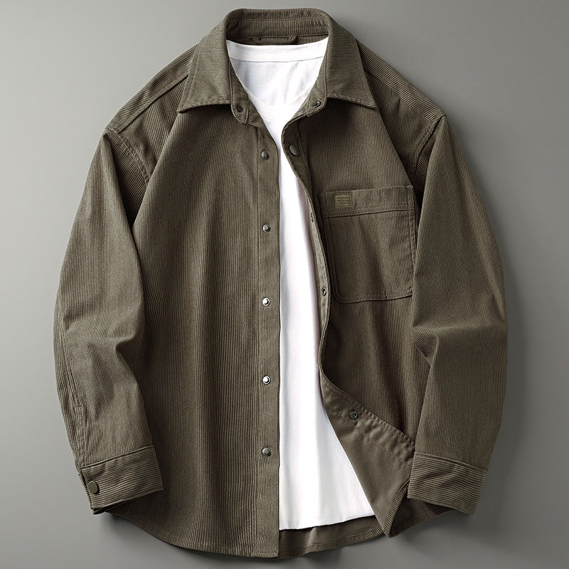 Men's cord overshirt in worker look with button placket and patch chest pocket Mune Fashion