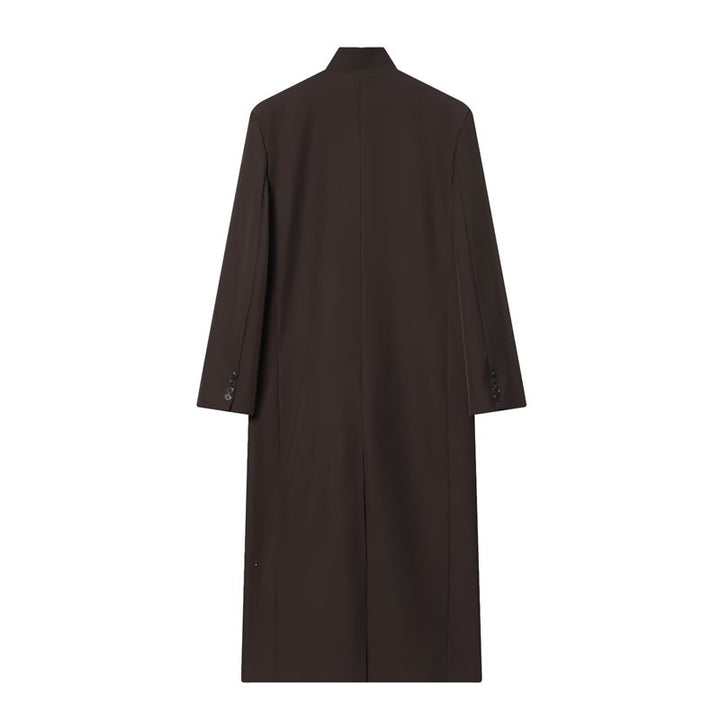 Women's Long Coat with Mandarin Collar, Minimalist Silhouette and Concealed Button Placket Mune Fashion