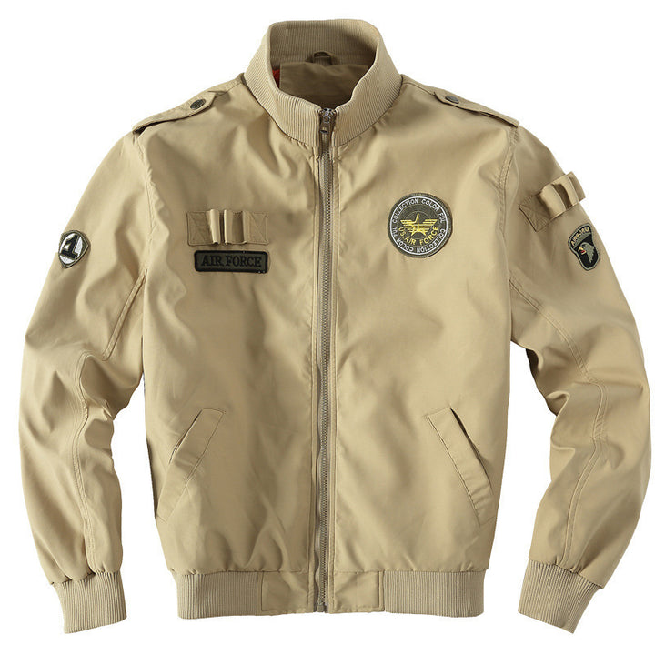 Men's Military-Inspired Bomber Jacket with Patches, Stand Collar & Zipper Mune Fashion