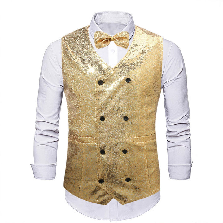 Men's Double-Breasted Vest with Sequins and Tailored Fit Mune Fashion