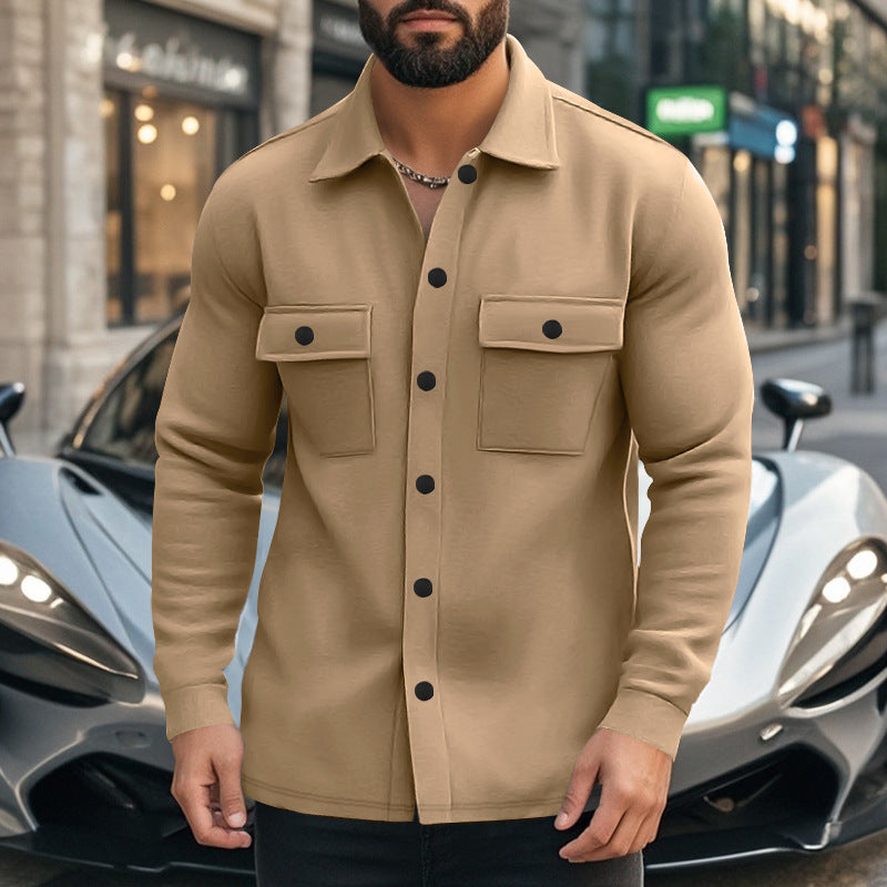 Men's fashionable overshirt jacket in felt look with patch breast pockets and visible snap button placket Mune Fashion