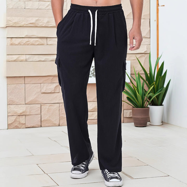 Men's corduroy-look cargo joggers with drawstring, elastic waistband, and patch flap pockets Mune Fashion