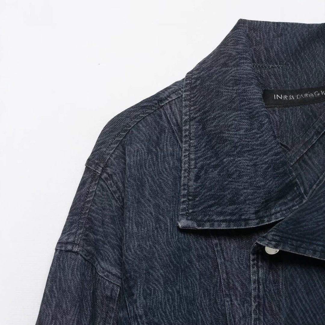 Women short-cut oversized jeans jacket with wide shawl collar Mune Fashion