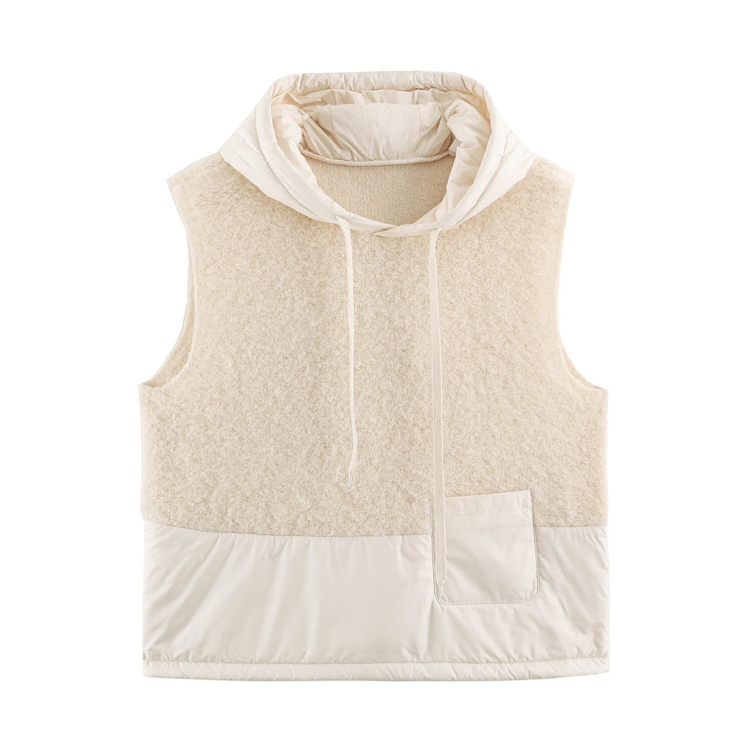 Women's Padded Quilted Vest with Teddy Insert, Hood and Drawstring Mune Fashion