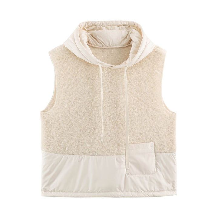 Women's Padded Quilted Vest with Teddy Insert, Hood and Drawstring Mune Fashion