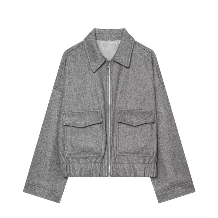 Ladies short jacket made of wool blend with zipper, flap pockets and elastic hem Mune Fashion