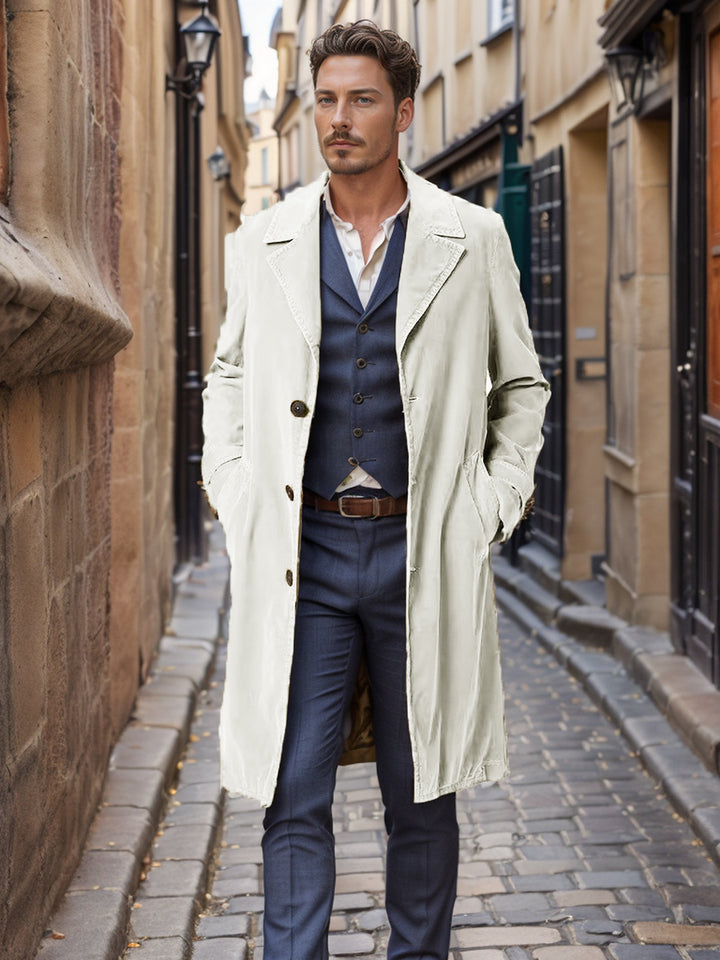 Men's lightweight long trench coat with lapel collar and applied side pockets Mune Fashion