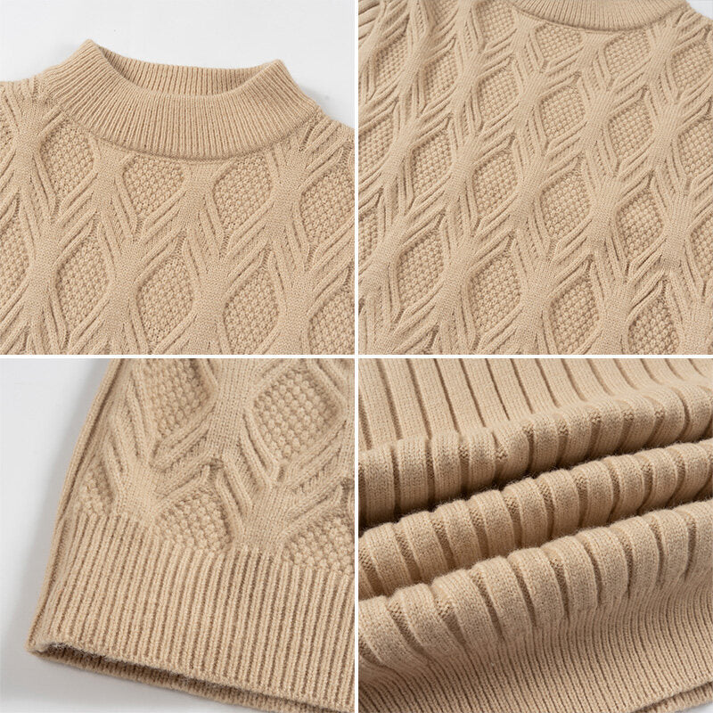Men's Fine Cable Knit Pullover with Short Stand-Up Collar and Raglan Sleeves Mune Fashion