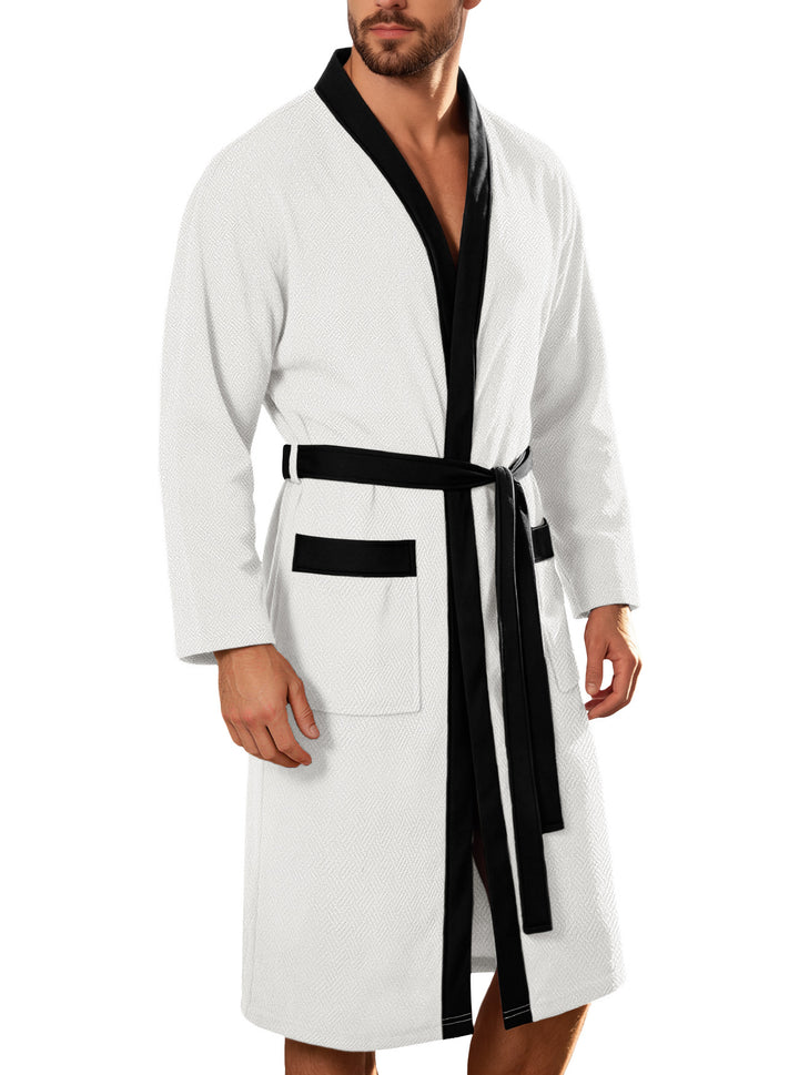 Men's lightweight cotton kimono bathrobe with waffle texture and patch pockets Mune Fashion