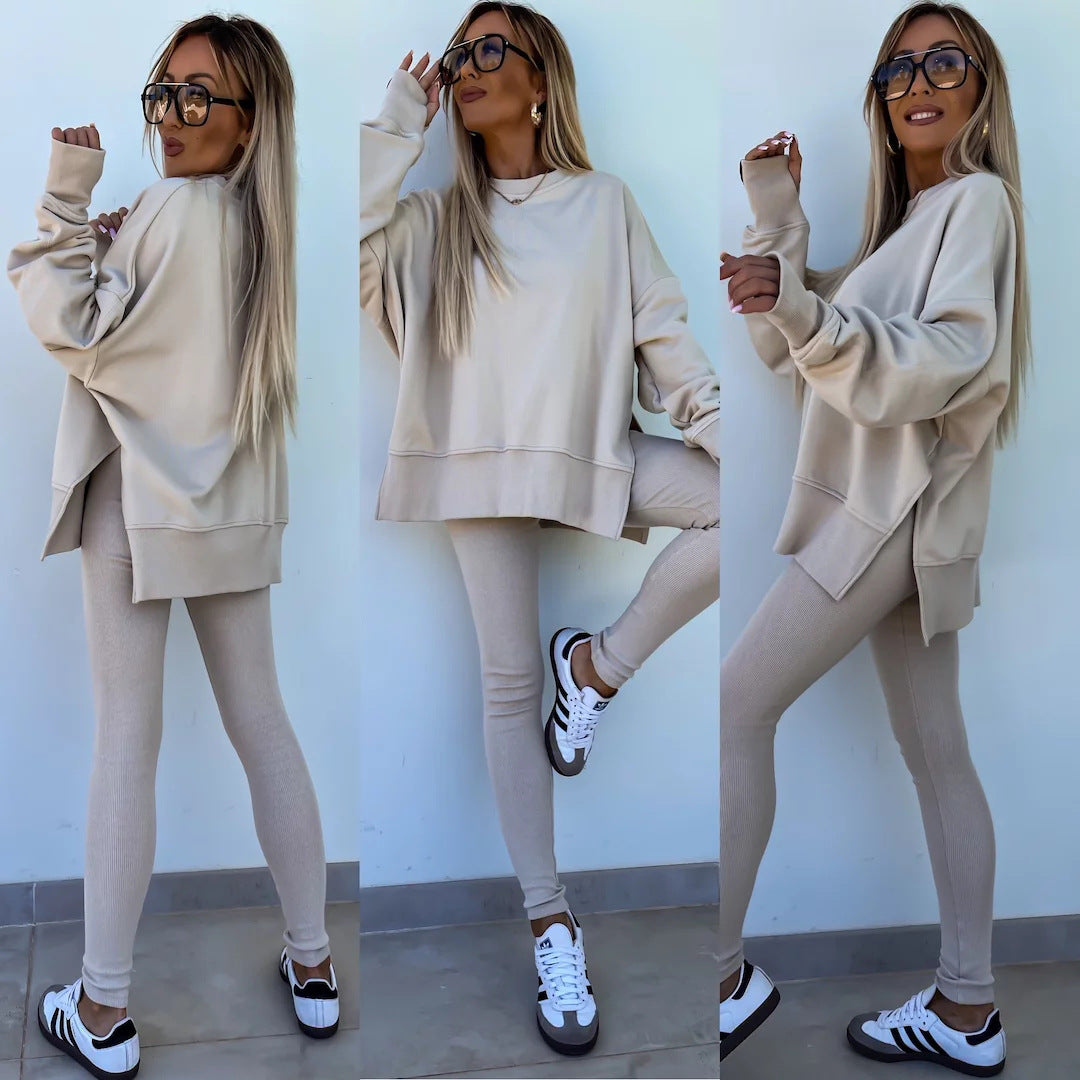 Women nan Oversize Sweatshirt with tailored rib leggings set Mune Fashion