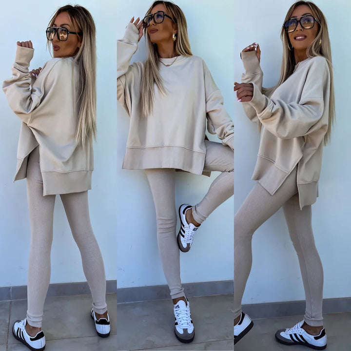 Women nan Oversize Sweatshirt with tailored rib leggings set Mune Fashion
