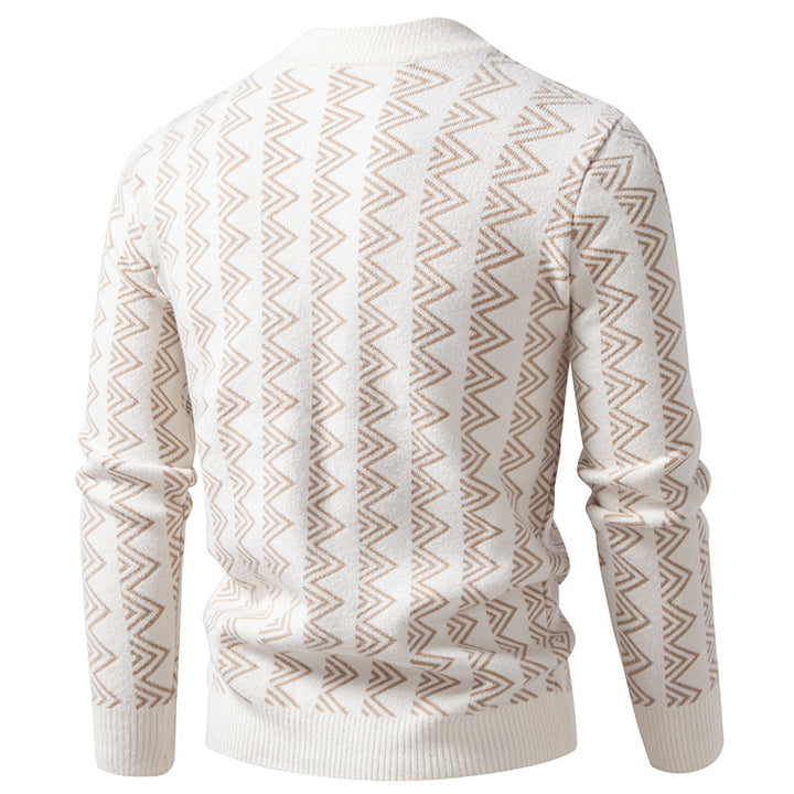Men's fine knit mock neck pullover with geometric zigzag jacquard Mune Fashion