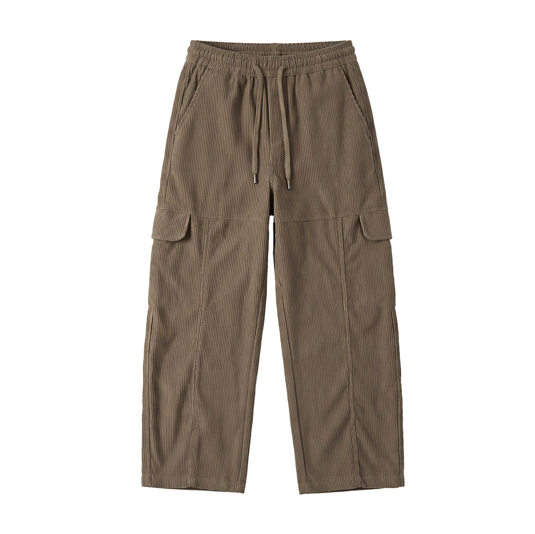 Women's wide high-waisted cargo pants made of fine corduroy with drawstring Mune Fashion