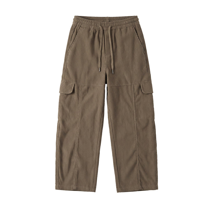 Women's wide high-waisted cargo pants made of fine corduroy with drawstring Mune Fashion
