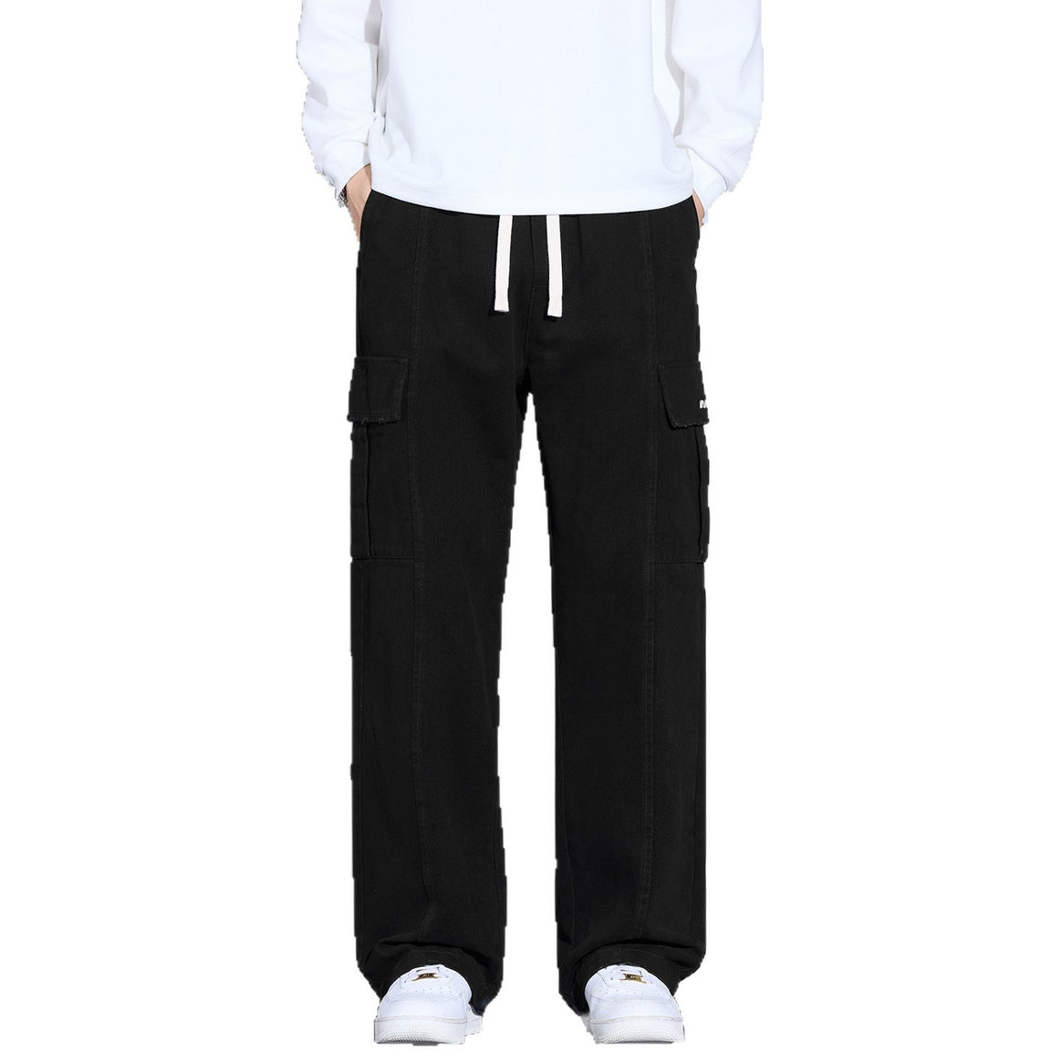Men's Wide Cargo Pants made of Washed Cotton with Drawstring and Multi Pockets Mune Fashion