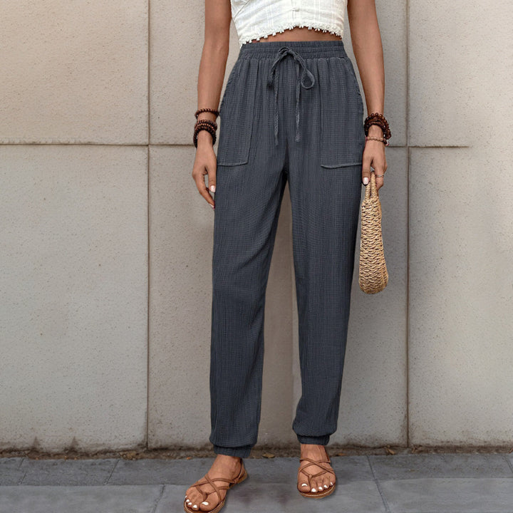 Women Comfortable Casual Pants with Elastic Waistband and Pockets Mune Fashion