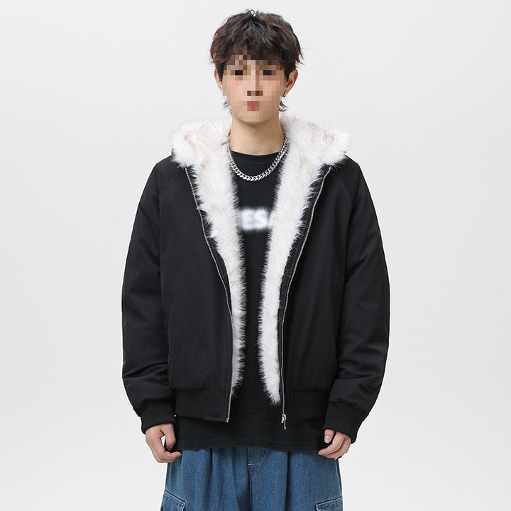 Men's quilted hooded bomber jacket in oversized look with contrasting faux fur lining Mune Fashion