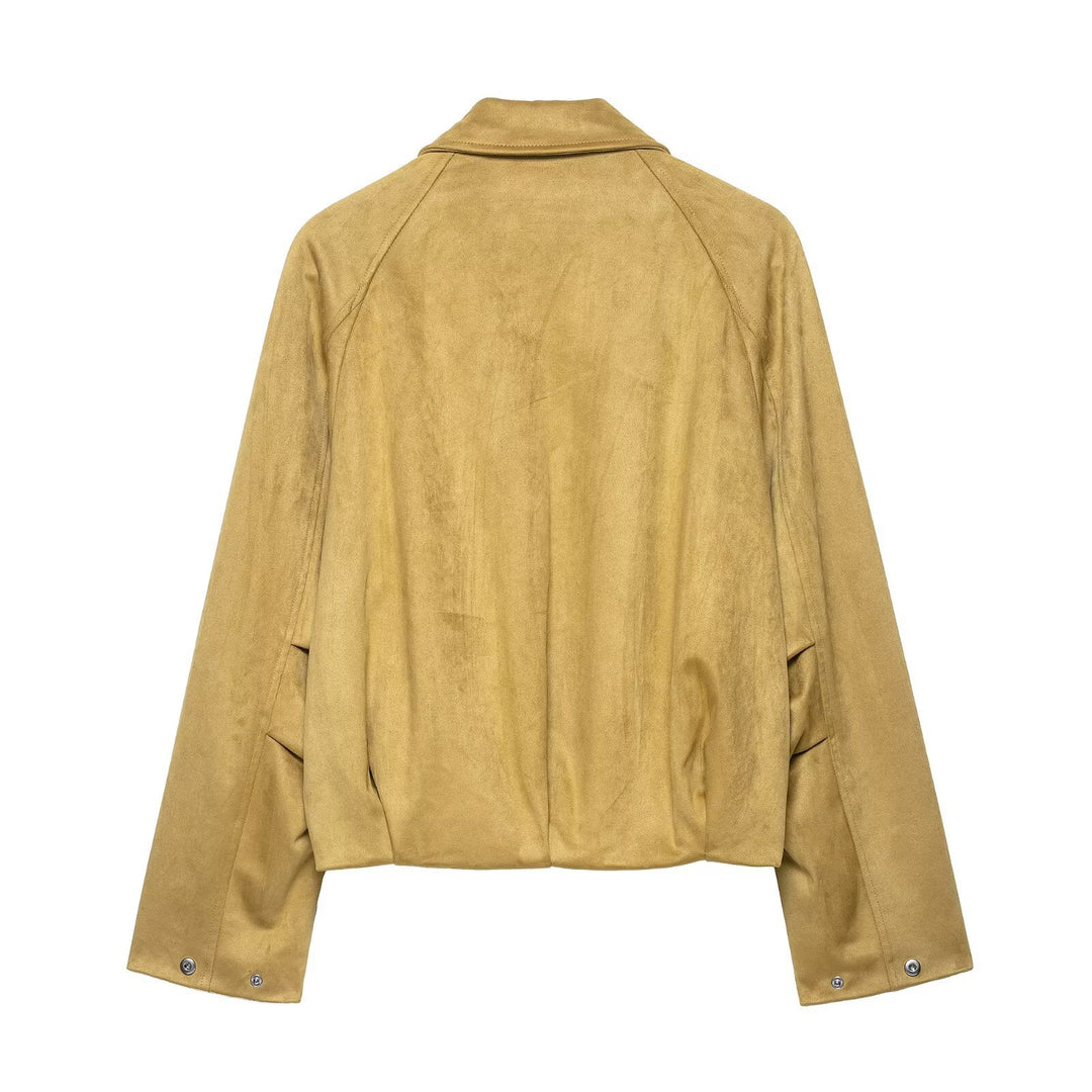 Women's short-cut suede look bomber jacket with raglan sleeves and elastic hem Mune Fashion