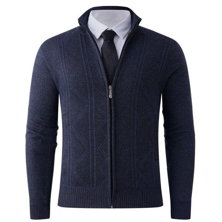 Men's knit zip jacket with stand-up collar and subtle diamond pattern Mune Fashion