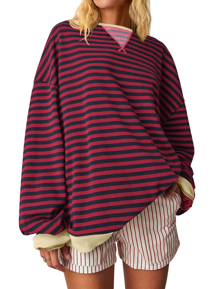 Women Oversized Striped Sweatshirt