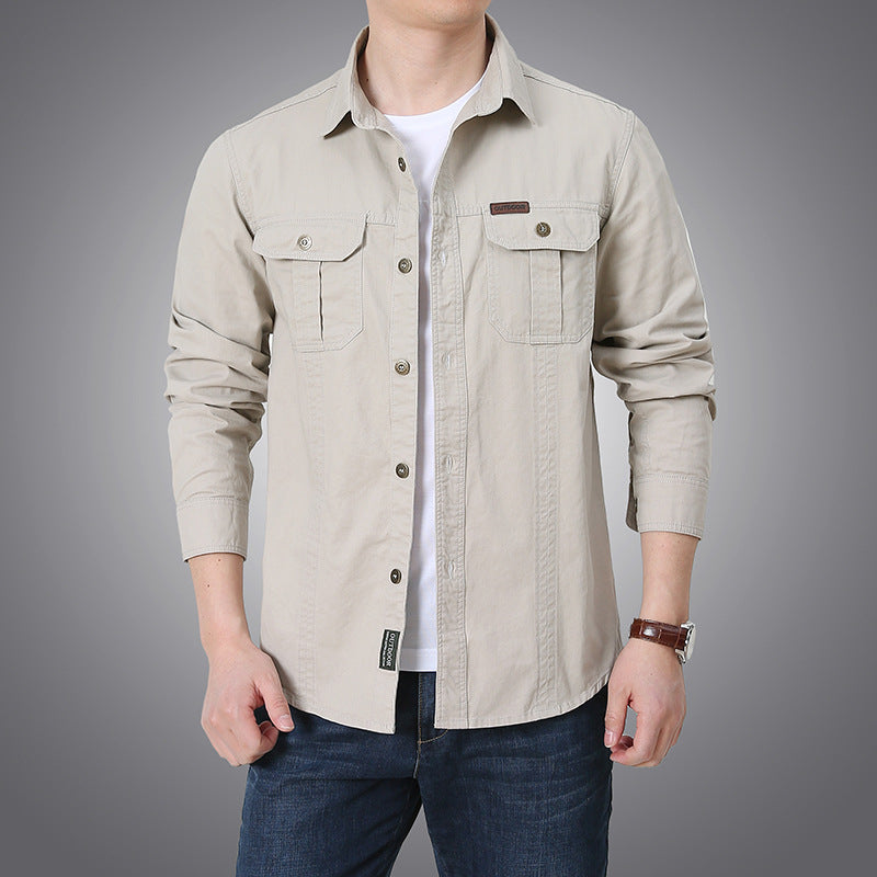 Men's Cotton Canvas Shirt Jacket in Utility Style with Chest Patch Pockets Mune Fashion