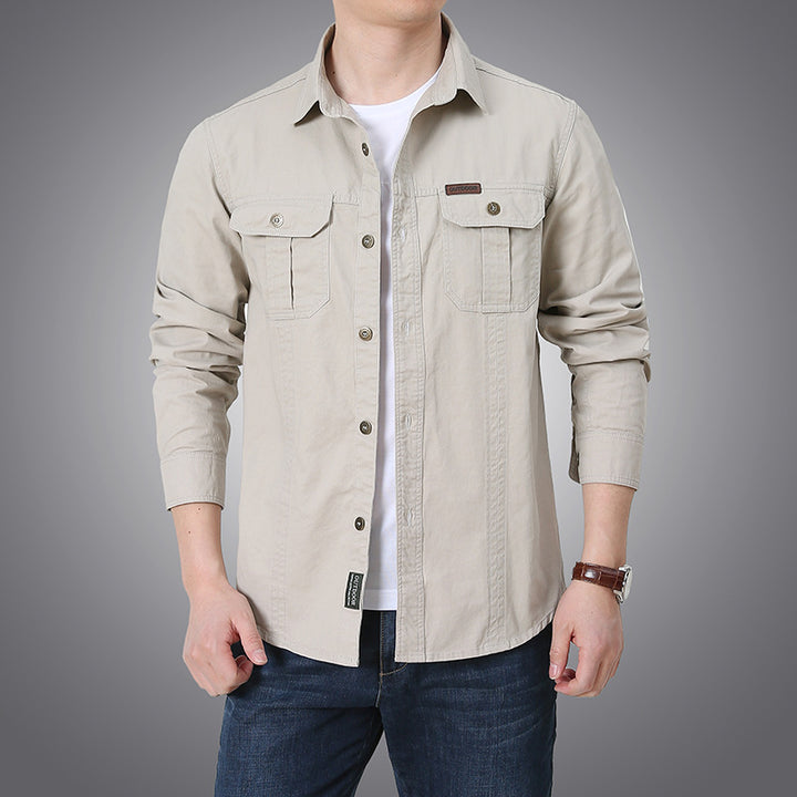 Men's Cotton Canvas Shirt Jacket in Utility Style with Chest Patch Pockets Mune Fashion