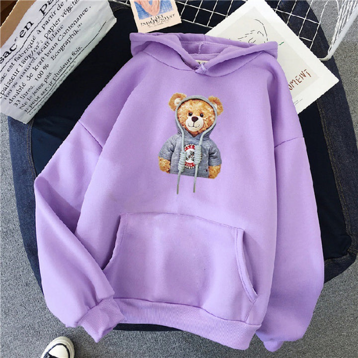 Unisex casual oversized hoodie with teddy front print, kangaroo pocket and soft fleece lining Mune Fashion