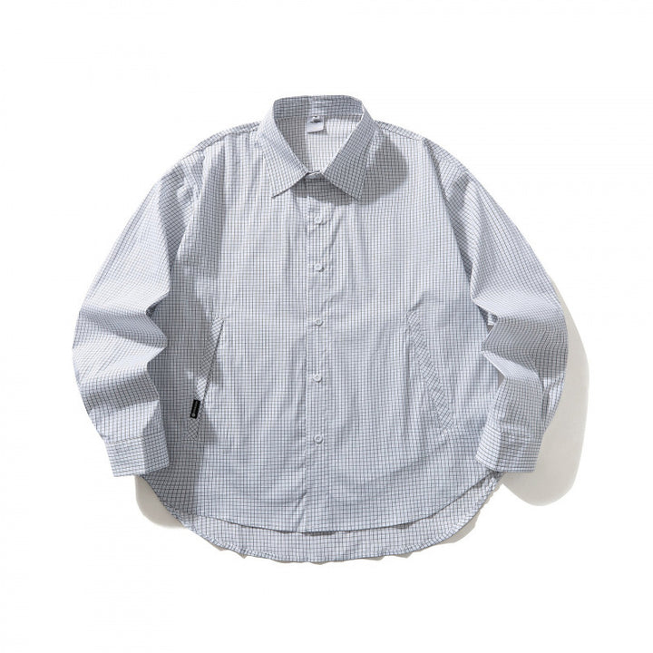 Unisex Lightweight Checked Overshirt with Shirt Collar, Side Pockets, and Curved Hem Mune Fashion