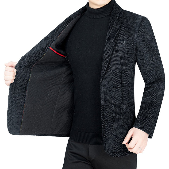 Men's Slim-Fit Velvet Structure Blazer with Glencheck Design Mune Fashion