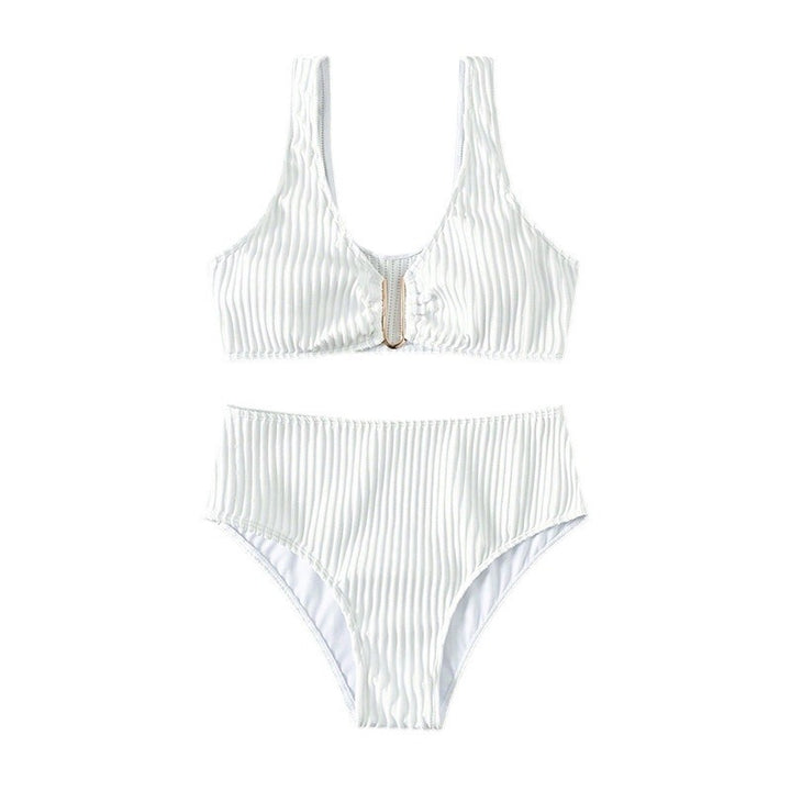 Ladies High-Waisted Bikini Set with Elegant Striped Pattern Mune Fashion