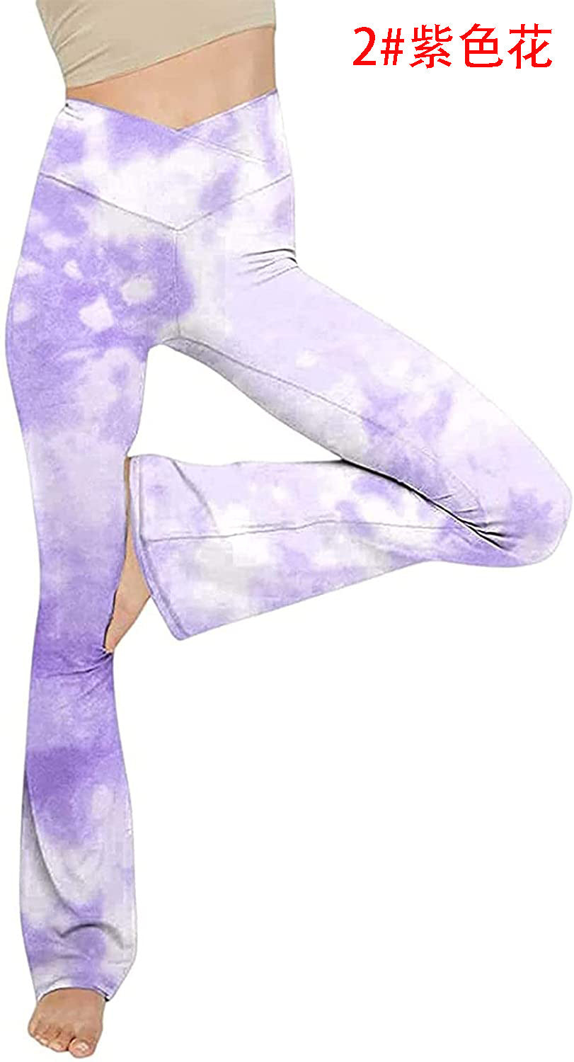 Women's mid-rise yoga pants with crossover waistband and flared hem with slit Mune Fashion