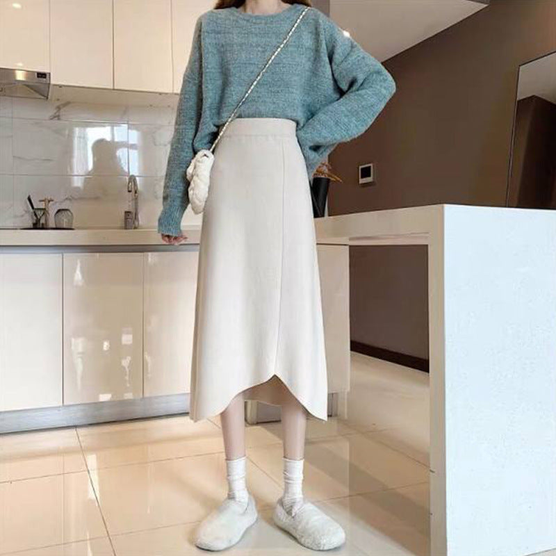 Women's Elegant midi skirt with asymmetric hemline and high waistband Mune Fashion