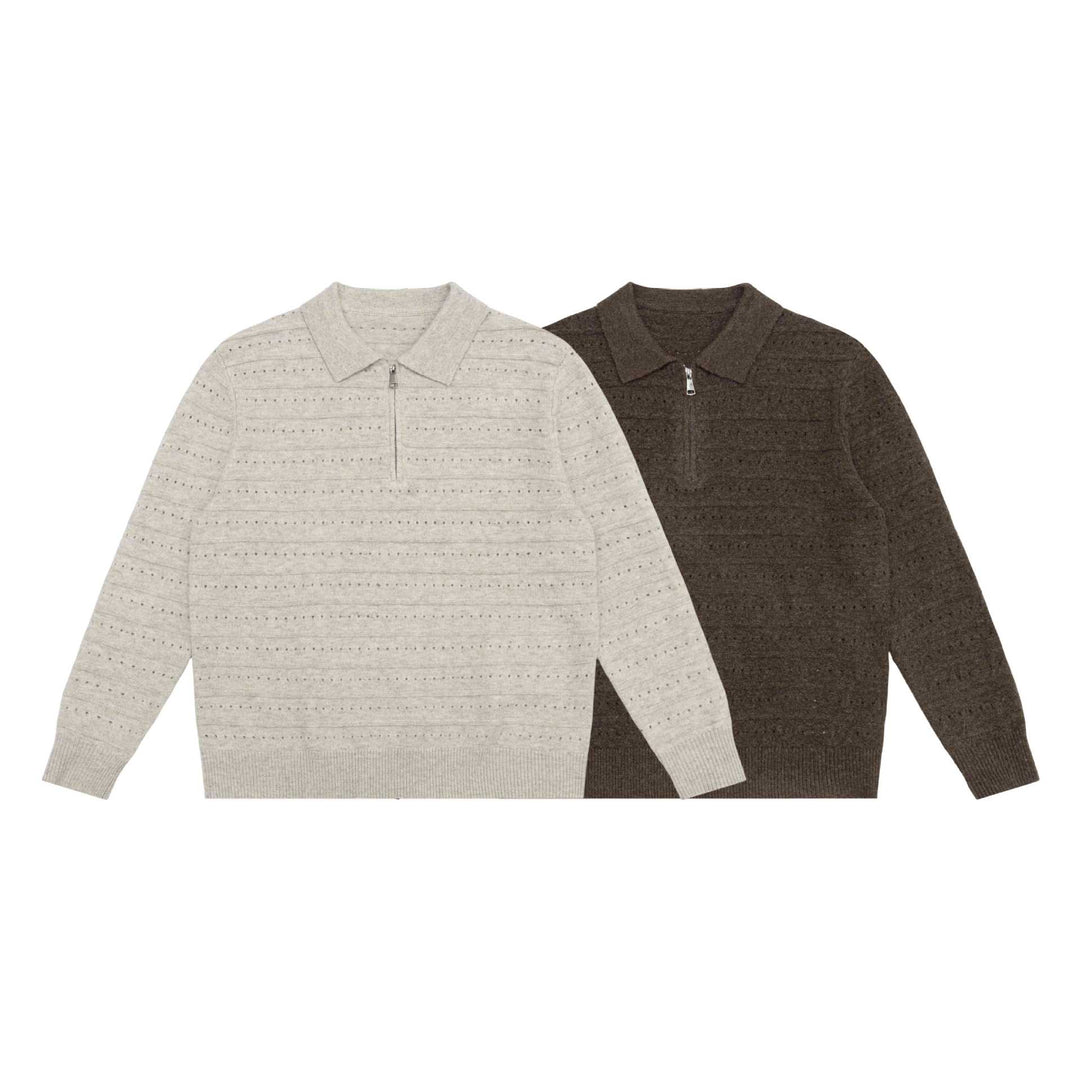 Men's knit polo shirt with half zipper and structured knit Mune Fashion